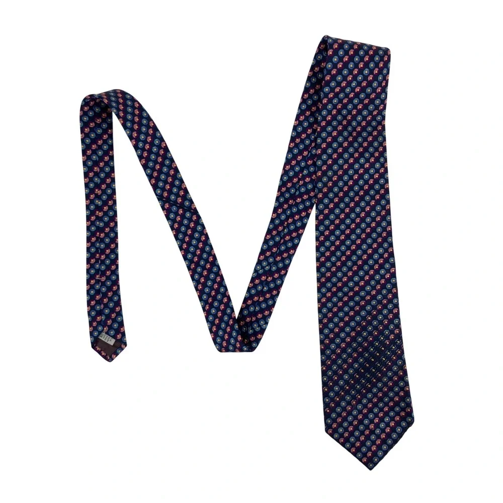 XMI Platinum Necktie Mens OS Blue Purple Silk Geometric Hand Made USA 58